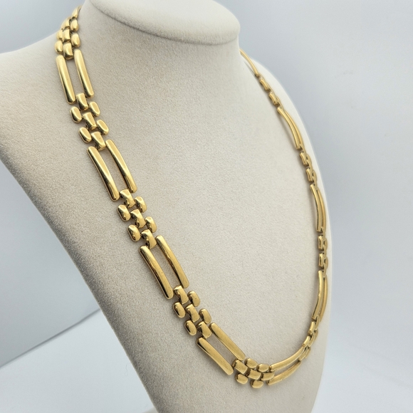 Monet Gold-Tone Ladder Link Choker Necklace 16" - 80s Vintage - Picture 7 of 12